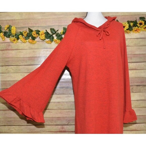 Southern Stitch Ladies Red Hooded Bell Sleeves Pullover Sweatshirt Dress Size XL - Picture 6 of 14